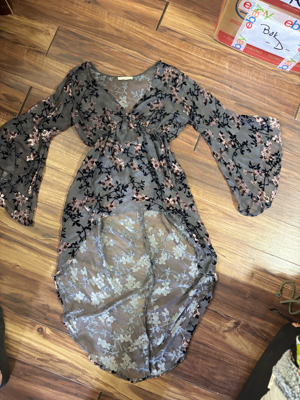 Illa illa small dramatic hi low gray black pink velvet burn out top dress sexy